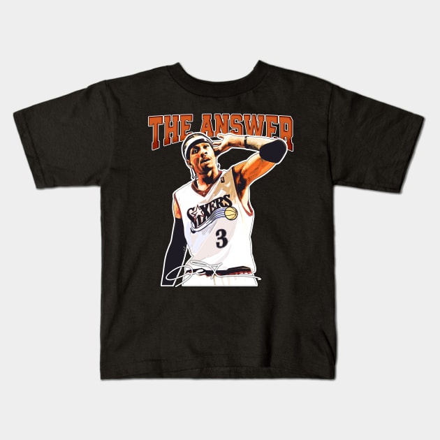 Allen Iverson The Answer Basketball Signature Vintage Retro 80s 90s Bootleg Rap Style Kids T-Shirt by CarDE